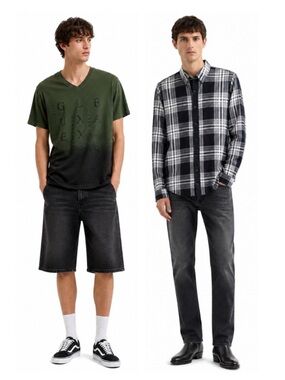 2 GUESS SHIRT BUNDLE – Ombré Graphic T-Shirt & Black White Button-Up – Small EUC